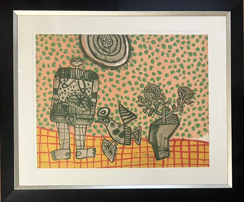 Литография Corneille - Lithographie ancienne encadrée : Le théâtre Chinois, 1969