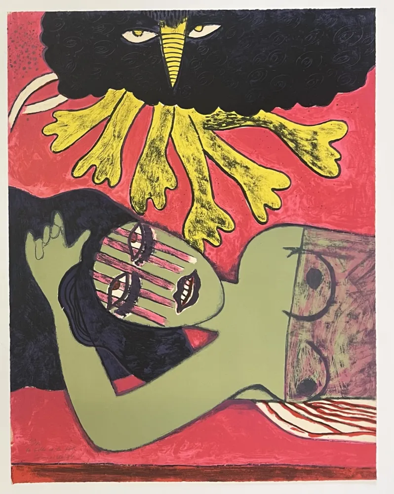Литография Corneille - Lithographie ancienne La belle et la belle 1974