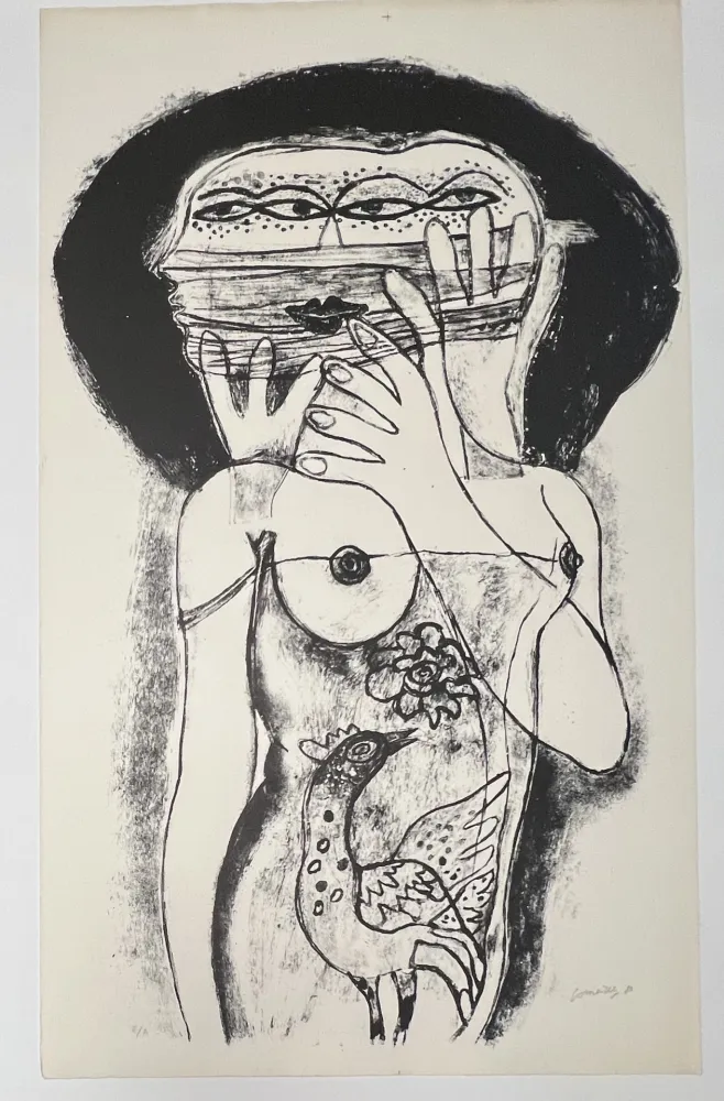 Нет Никаких Технических Corneille -  Lithographie ancienne La femme aux trois viages, 1980