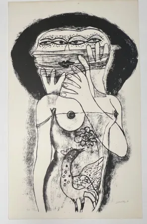Нет Никаких Технических Corneille -  Lithographie ancienne La femme aux trois viages, 1980