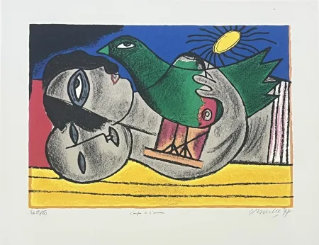 Литография Corneille - Lithographie Couple à l'oiseau, E/A, 1997