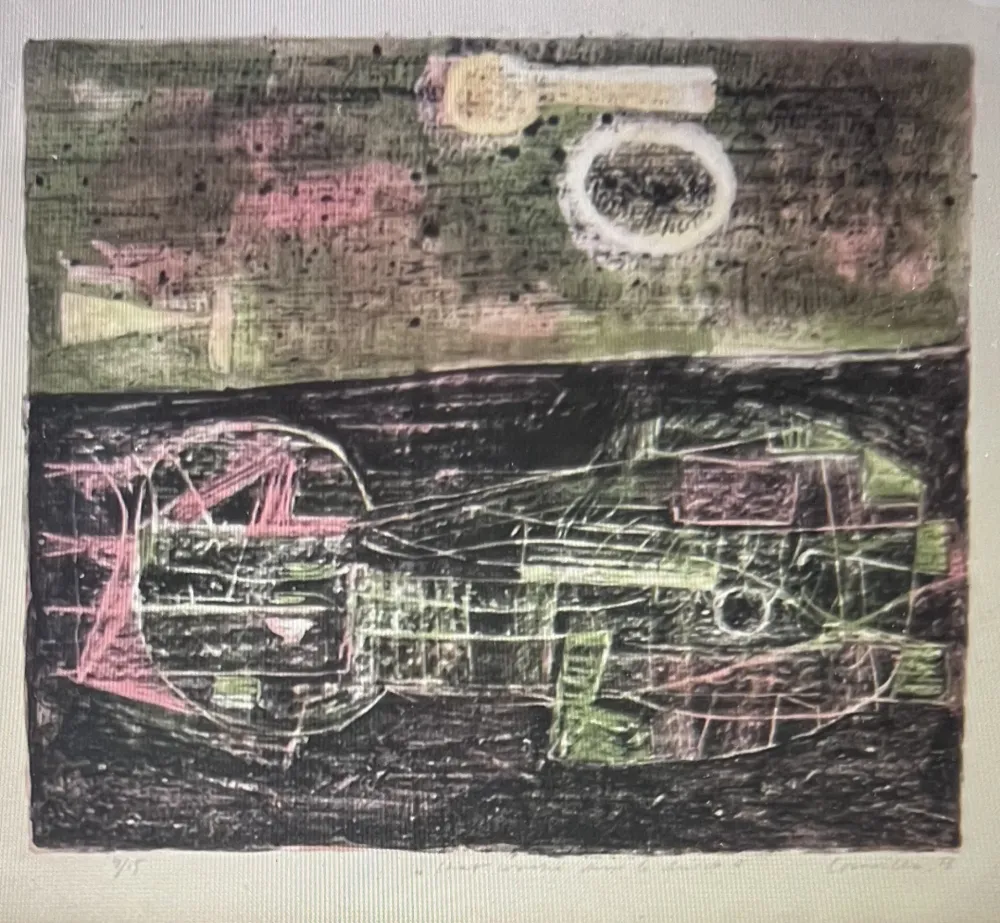 Литография Corneille -  Lithographie encadrée Chat couché dans le désert 1953