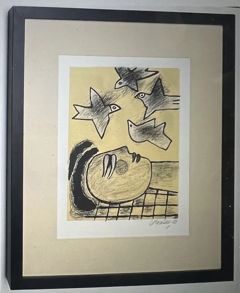 Литография Corneille - Lithographie encadrée Farandole d'oiseaux - A la plage 2002