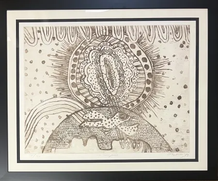 Литография Corneille - Lithographie encadrée La songeuse, 1974 - Titrage numéroté à 40 ex. 