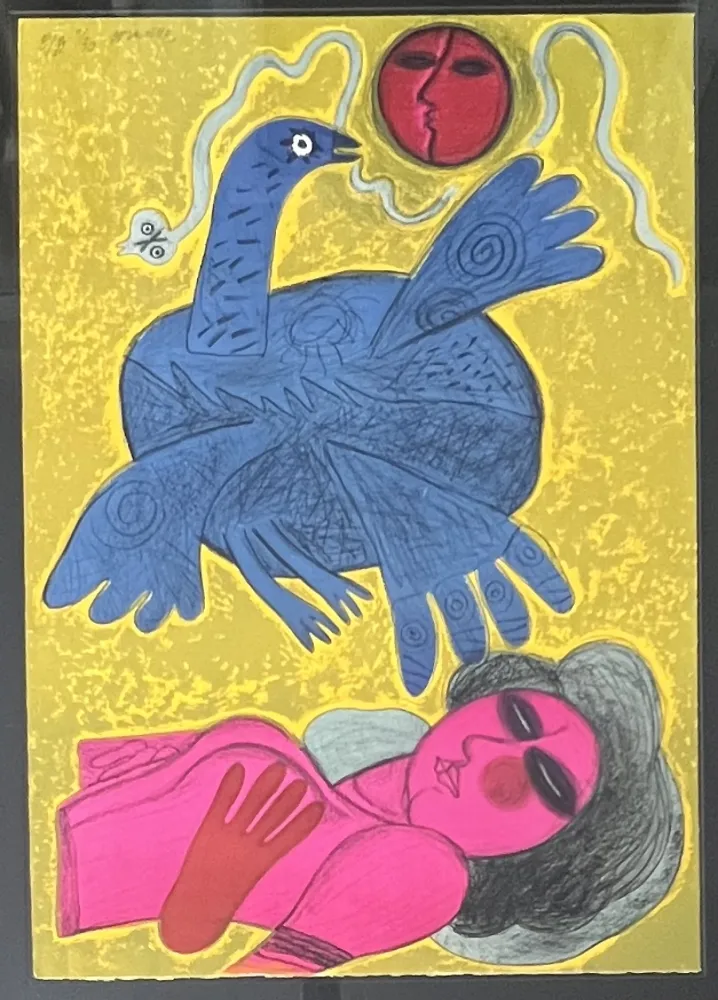 Литография Corneille - Lithographie encadrée L'oiseau Cobra 1988