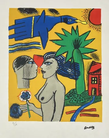 Литография Corneille - Lithographie Femmes et oiseau, 1998