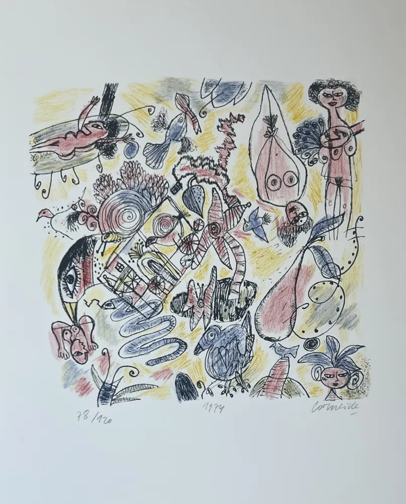 Литография Corneille - Lithographie Femmes et Oiseaux 1974