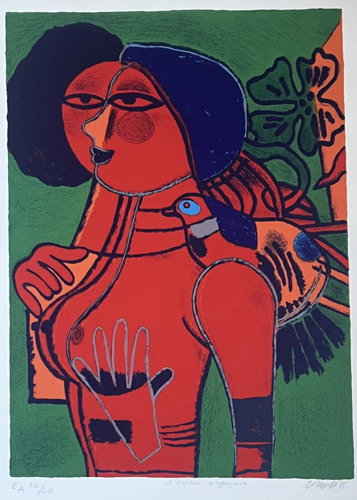 Литография Corneille - Lithographie L'oiseau compagnon, 1985