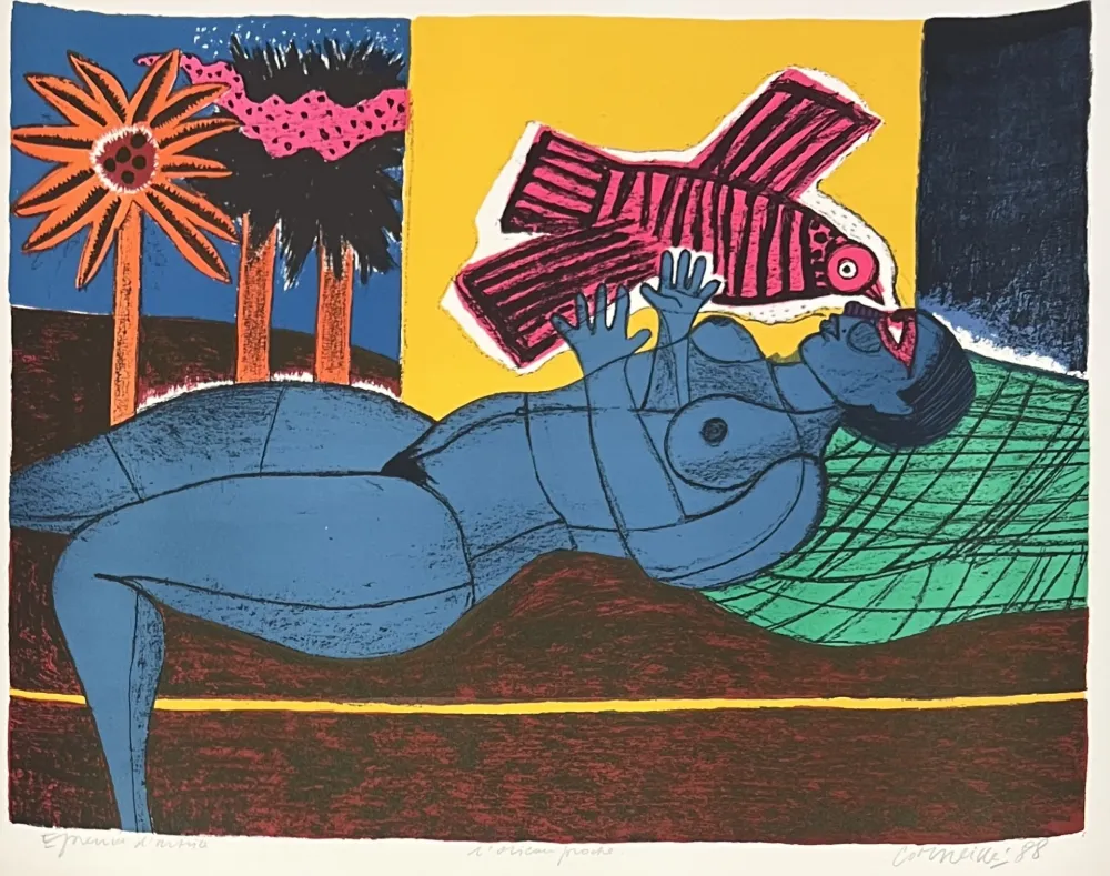 Нет Никаких Технических Corneille - Lithographie L'oiseau proche  Epreuve d'artiste 1988