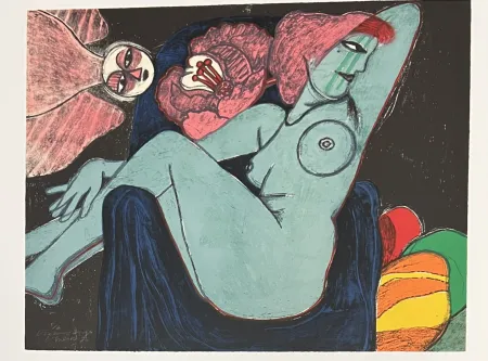 Литография Corneille -  Lithographie L'oiseau rouge, 1980