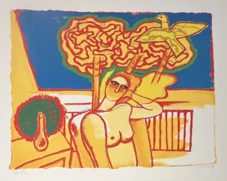 Литография Corneille - Lithographie Nu à la fenêtre ou Intérieur Hollandais