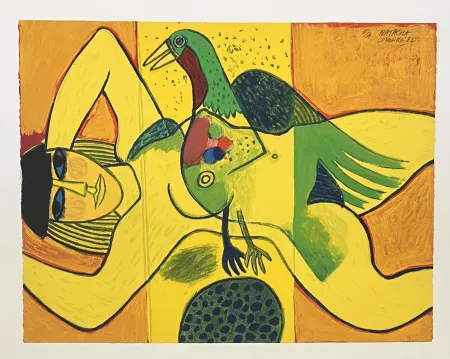 Литография Corneille - Lithographie Nu jaune, 1982