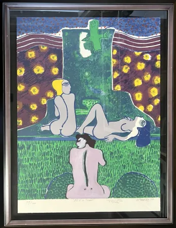 Нет Никаких Технических Corneille - Lithographie reprise à la gouache, Pièce Unique Un été à la Tour, 1979
