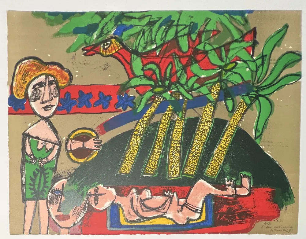 Литография Corneille -  lithographie Scène Mexicaine 1970 Rare