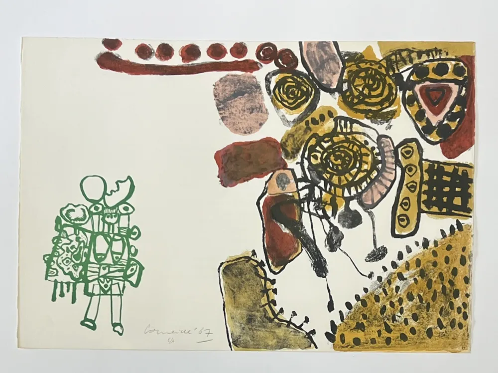 Литография Corneille -  Lithographie  signée Femme d'aube et de nuit, 1967