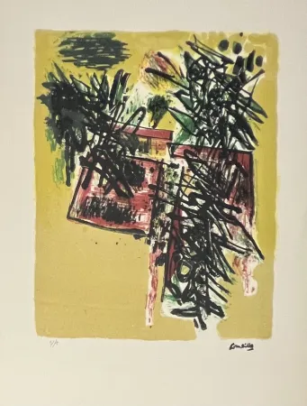 Литография Corneille - Lithographie Vol d'oiseaux au printemps, 1960. Exemplaire d'artiste