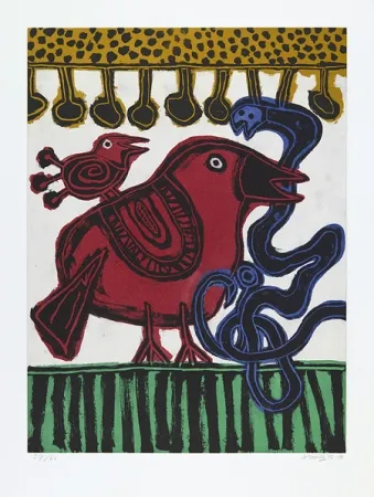 Акватинта Corneille - L´oiseau chasseur de serpent.