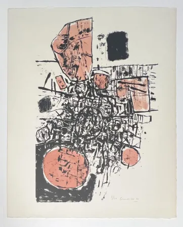 Литография Corneille - Paysage Minéralogique, 1960 - Pièce Unique Lithographie aquarellée à la main
