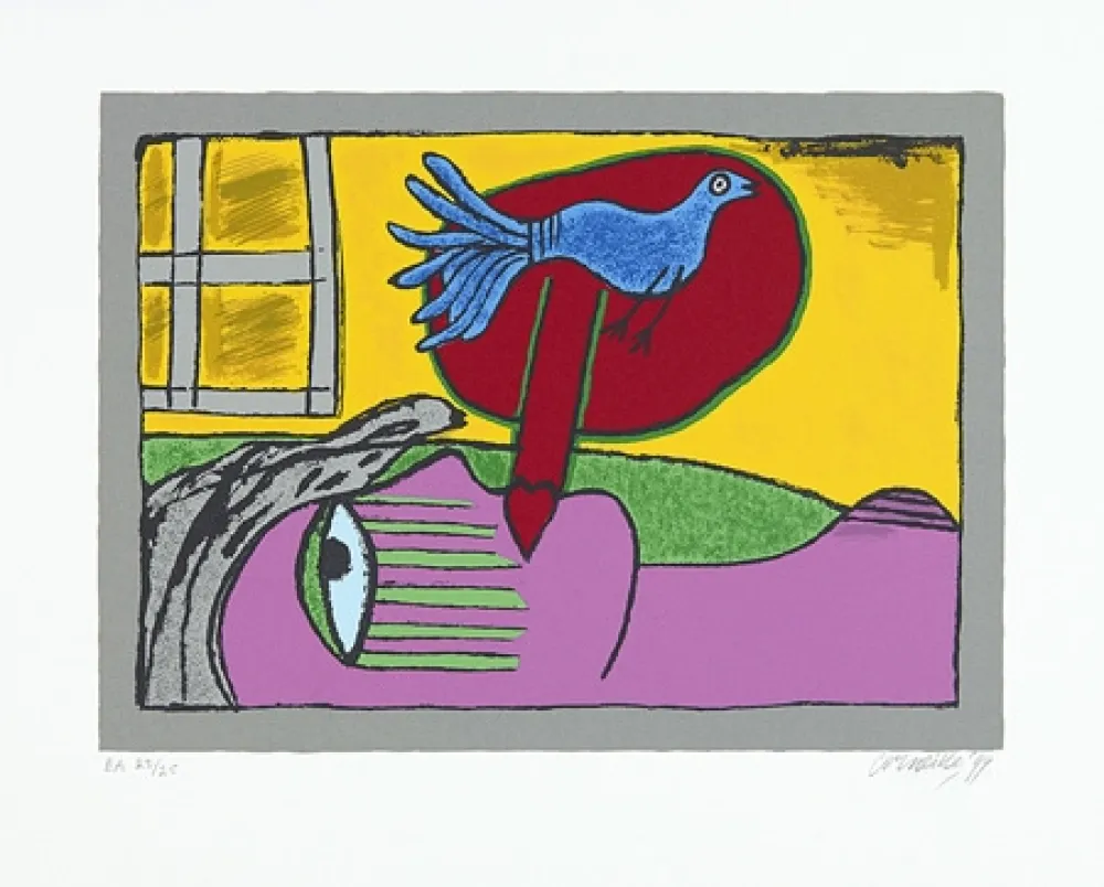 Сериграфия Corneille - Regard sur l'oiseau