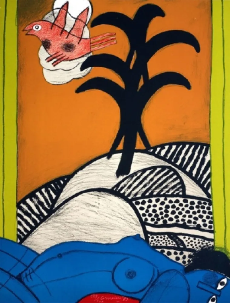 Литография Corneille - Sans titre ( femme bleue couchée)