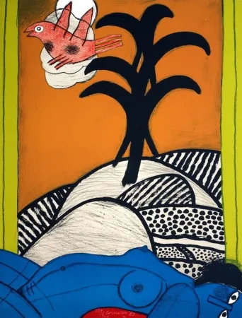 Литография Corneille - Sans titre ( femme bleue couchée)