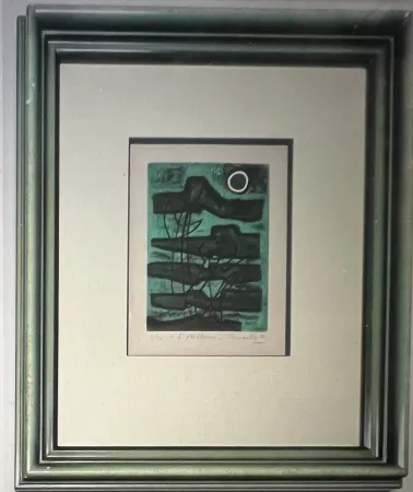 Офорт И Аквитанта Corneille - Signed; Guillaume Corneille Eau-forte encadrée L'oiseleur 1953 Numéro 3/20- Atelier Stanley William Hayter