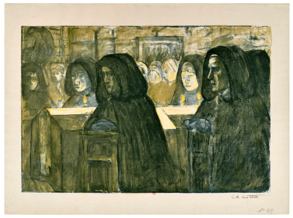 Литография Cottet - Un enterrement en Bretagne