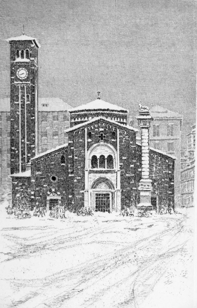 Офорт Cotugno  - Neve a San Babila