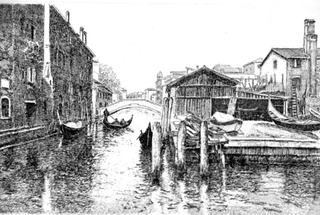 Офорт Cotugno  - Venezia, squero di San Trovaso