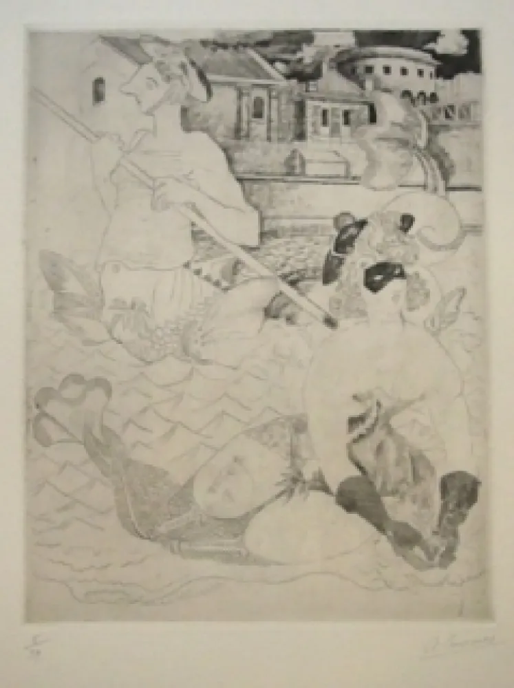 Офорт Courmes - La Belle et le triton