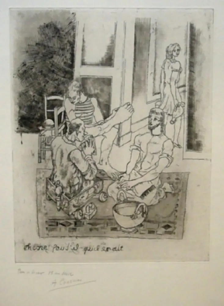 Офорт Courmes - Le lavement de pieds II (noir)