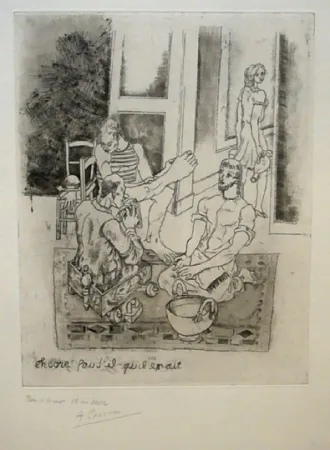 Офорт Courmes - Le lavement de pieds II (noir)