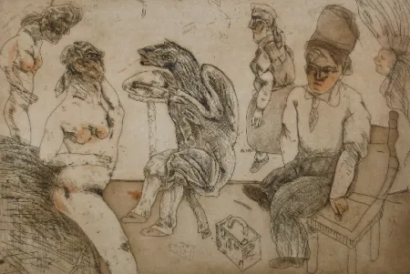 Офорт И Аквитанта Cuevas - Autorretrato en Blanes