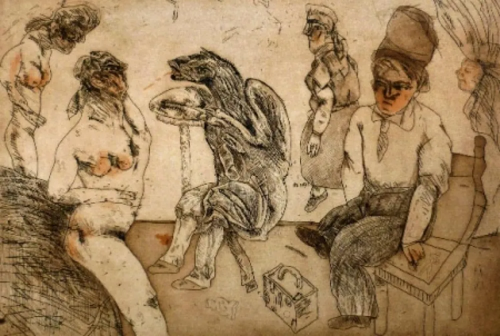 Офорт И Аквитанта Cuevas - Autorretrato en Blanes