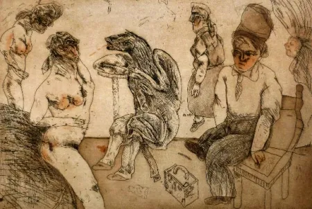 Офорт И Аквитанта Cuevas - Autorretrato en Blanes