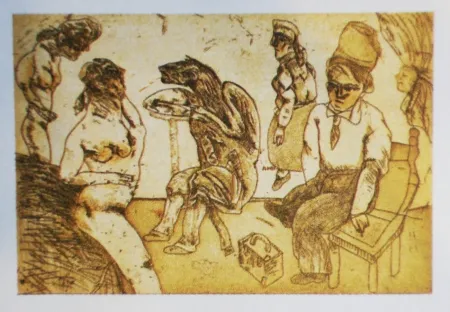 Офорт И Аквитанта Cuevas - Autorretrato en Blanes