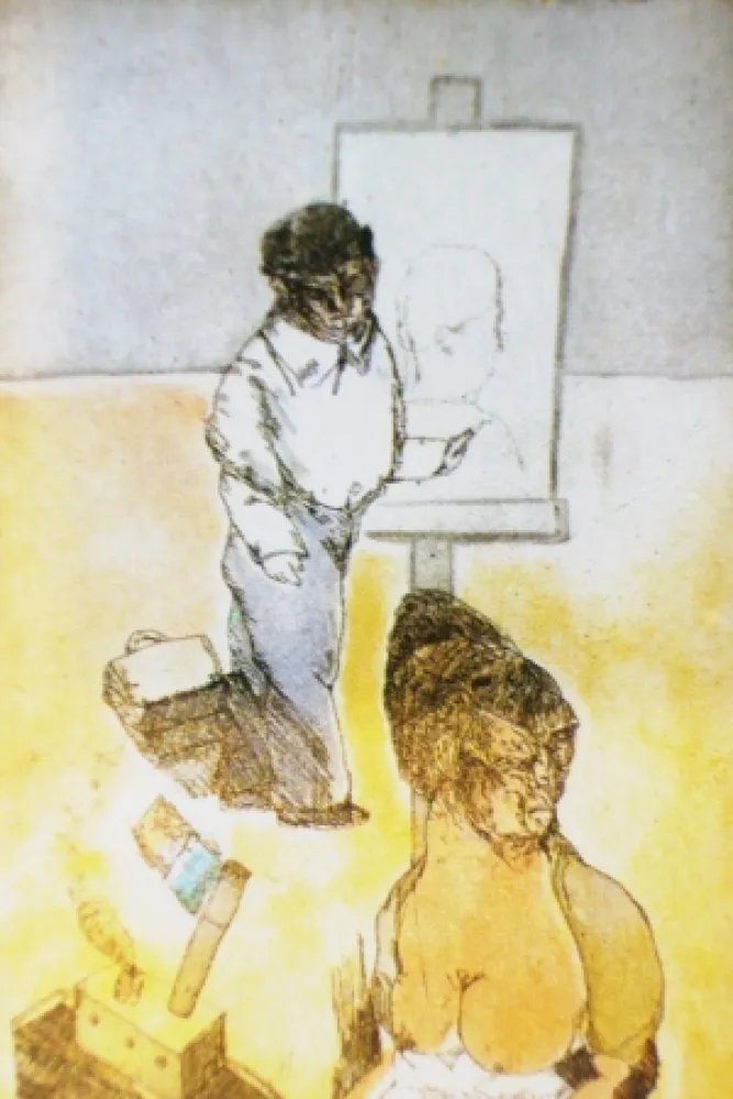 Офорт И Аквитанта Cuevas - Autorretrato en la Barceloneta