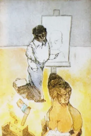 Офорт И Аквитанта Cuevas - Autorretrato en la Barceloneta