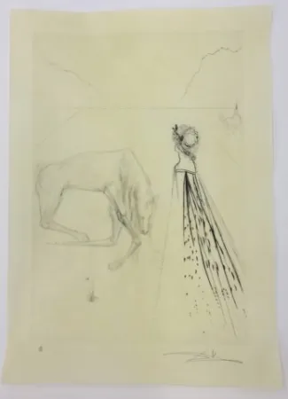 Офорт Dali - Alexandre le regarde avec des yeux courrouces et le chevel s' agenouilla