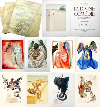 Иллюстрированная Книга Dali - Dante : LA DIVINE COMÉDIE. 6 volumes. 100 planches couleurs dont 33 signées du cachet (1959-1963)