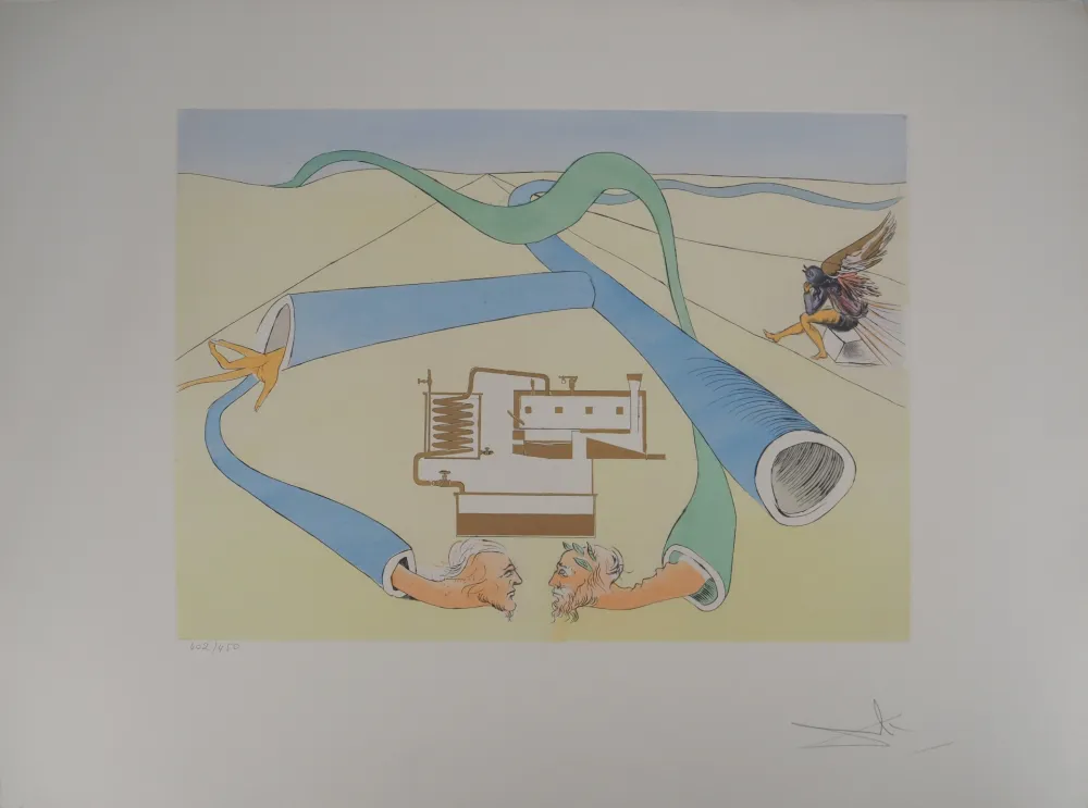 Гравюра Dali - Hommage à Léonard de Vinci : le cracking du pétrole