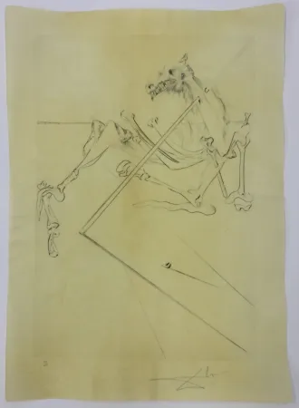 Гравюра Сухой Иглой Dali - L soler conchant allonge le squelette noir d'un grand cheval tres grand... la tête est soutien par le fer dune lance
