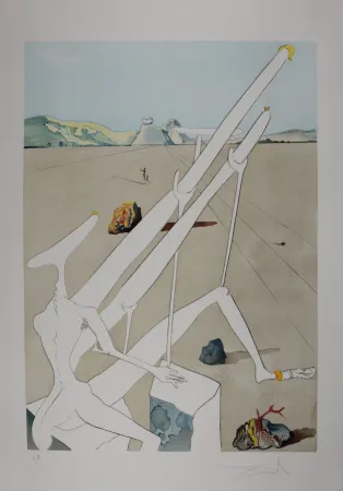 Гравюра Dali - La Conquête du Cosmos : Dali martien muni d'un double microscope holo-électronique - Hand-signed
