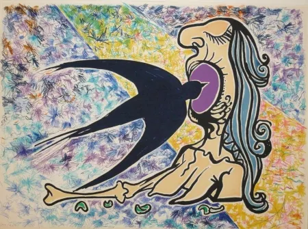 Литография Dali - Les vitraux -  hirondelle