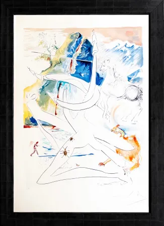Литография Dali - L'unicorne laser désintégre les cornes de rhinoceros cosmique (from 'La Conquête du Cosmos')
