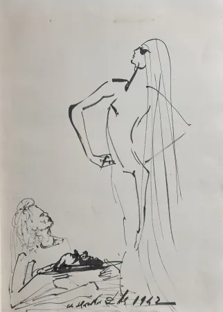 Иллюстрированная Книга Dali - Original Drawing Salom, Herod, & The Head of John The Baptist in The Secret Life of Salvador Dali book