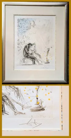 Нет Никаких Технических Dali - Rare Hand-Signed mixed media(gouache, etching)-Couple with a candle (Couple a la bougie) - Original Gouache on Hand-Signed Etching ( Field 68-2 D; Michler/Löpsinger 251), 1968