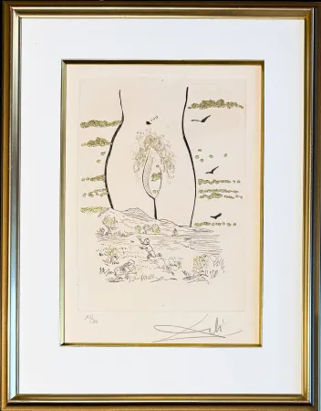 Гравюра Dali - Salvador Dalí (1904–1989)- A l'Éternelle madame (To the Eternal Madame) - Drypoint, etching hand coloured and gilded on Arches paper - 1974
