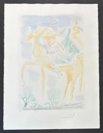 Гравюра Dali - Salvador Dalì (1904-1989) - Couple à cheval - Drypoint etching with stencil on Rives paper - 1971