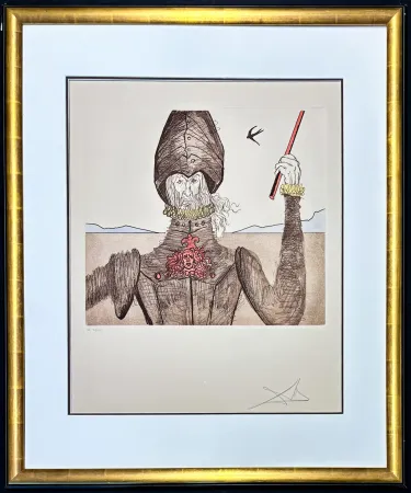 Гравюра Dali - Salvador Dalí (1904–1989) - Don Quixote (The Dreamer) - Hand coloured drypoint, etchings on Arches paper - 1981